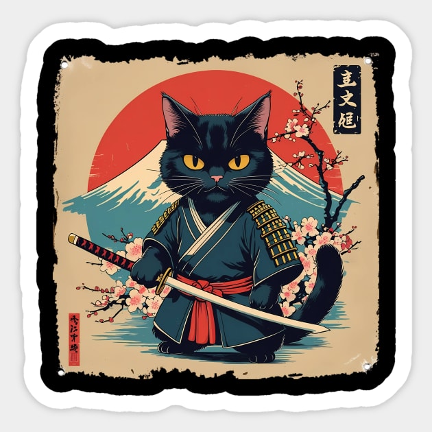 Samurai Cat Sticker by BA